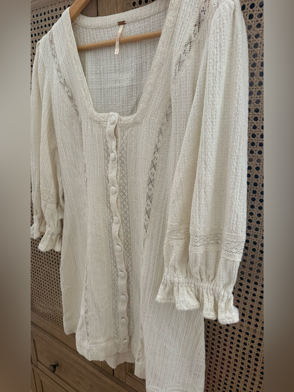 Free People Cream Button-Front Knit Cardigan Dress